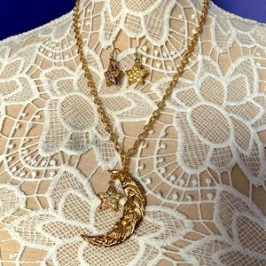 NIB Kirks Folly Man in the Moon Necklace and Star Earrings Set Whimsigoth